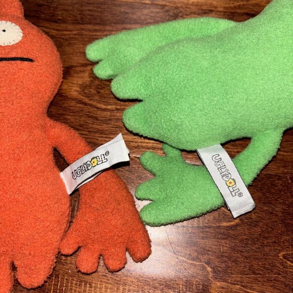 2x Little Uglys Uglydoll Abima Red & Green 2004 Stuffed Plush Toy Monster 8” - Picture 4 of 4